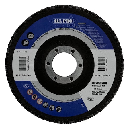 Cooper Lighting Flap Disc, 4 1/2", 7/8", ZA, T29, 80 Grit, 10PK ALPFD29039