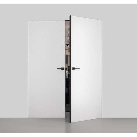 Sartodoors Modern Solid Double Hidden Door with Handle, Planum 0010 Primed with Black Hidden Frame 72" x 96" R PLANUM0010DHFB-PR-72 x 96-RH-O