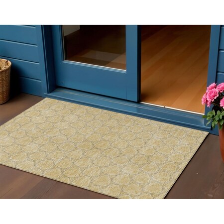 Homeroots 3' X 5' Wheat And Gray Geometric Washable Indoor Outdoor Area Rug 613596