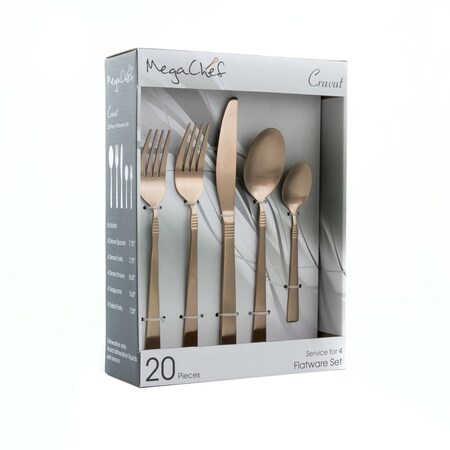Megachef Cravat 20 Piece Flatware Utensil Set, Stainless Steel Service for 4 in Matte Rose MCFW-CRAVAT-MATTEROSE