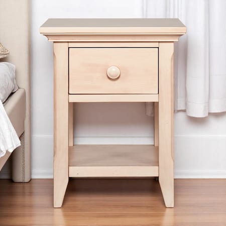 Homeroots 24" Sand Solid Wood Solid and Manufactured Wood One Drawer Nightstand 530252