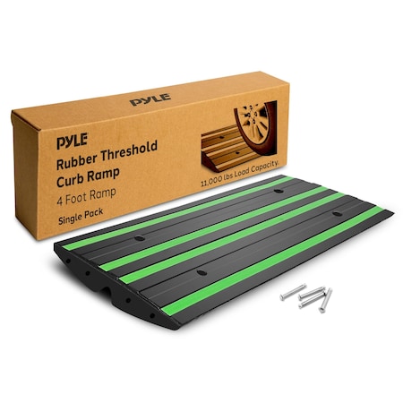 Pyle 4 ft. Rubber Threshold Curb Ramp, Heavy Duty, Non-Slip Car Ramp for Driveways, Garages, and PCRMP4SG