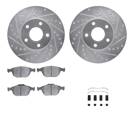 Dynamic Friction Co DFC Rotors-Drilled & Slotted-Silver w/ EURO 5000 Ceramic Brake Pads Incl Hdw 7612-54025