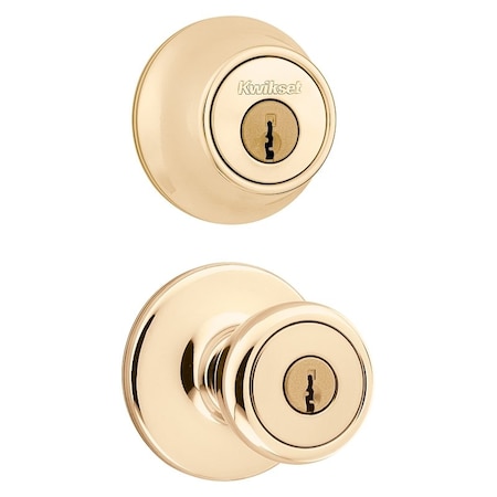 Kwikset Deadbolt and Entry Lockset, 3 Grade, Keyed Key, Polished Brass, 238 x 234 in Backset 242T3CP6ALRCS