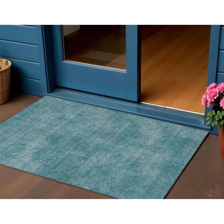 Homeroots 3' X 5' Teal Blue Washable Indoor Outdoor Area Rug 598860