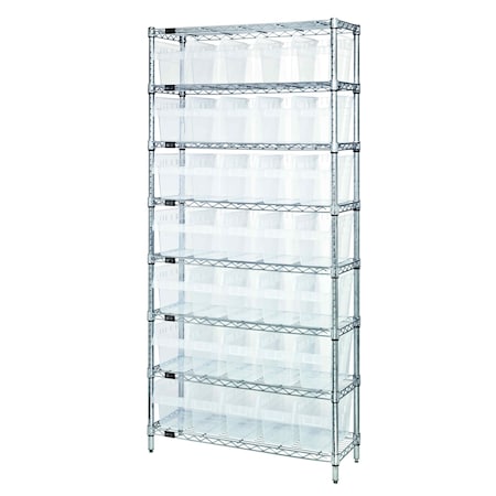 Quantum Storage Systems WIRE SHELVING UNIT W/35 BINS CLEAR WR8-806CL