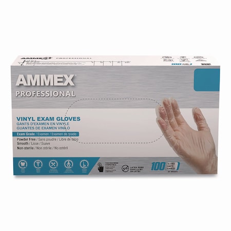 Ammex Professional Vinyl Exam Gloves, Powder-Free, Medium, Clear, 100PK VPF64100
