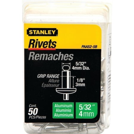 Stanley Pop Rivet, Reusable, Aluminum, 50PK PAA52-5B