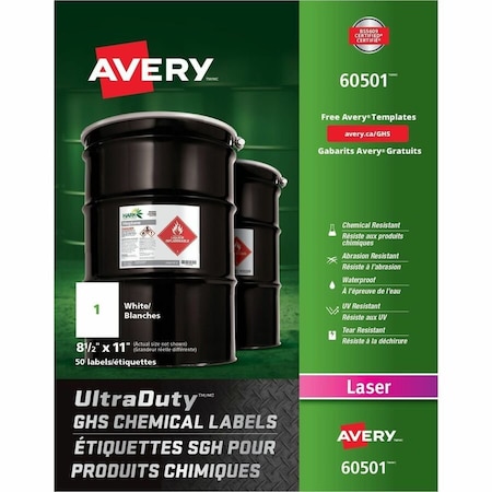 Avery Dennison Avery-Dennison 60501 UltraDuty GHS Chemical Labels; White - 8.5 x 11 in. 60501
