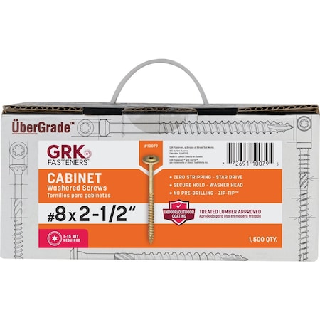 Grk Fasteners GRK No, 8 x 2-1/2'' Star Drive Cabinet Screw, 1500 Ct. 10079