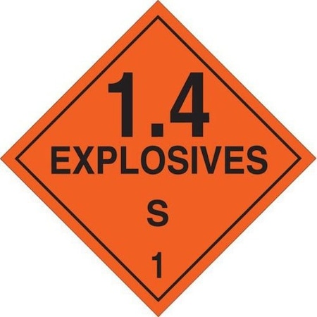 Brady DOTContainerPlacard, 1.4ExplosivesS1 63332