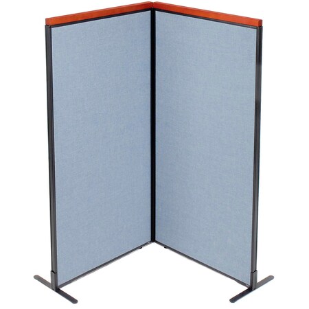 Global Industrial Interion Deluxe Freestanding 2-Panel Corner Room Divider, 36-1/4"W x 73-1/2"H Panels, Blue 695074BL