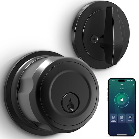 Wrightmaster 3 in 1 Aluminum Smart Lock Deadbolt with App Biometric Door Knob, Keyless Entry Door Lock, Round, i ZR-F08-B