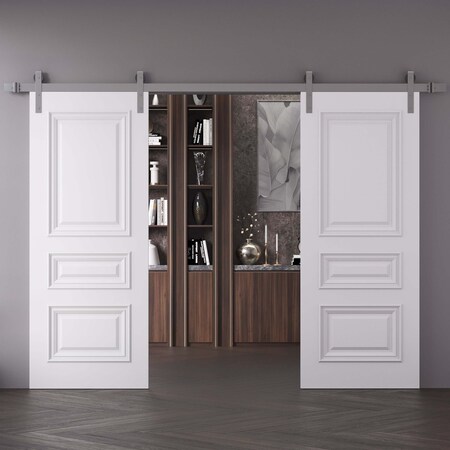 Sartodoors Double Barn Door 36x96 inches White Solid Core Modern Interior ROYAL9833DB-S-EMAL-3696