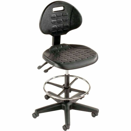 Interion By Global Industrial Interion Work Stool With Arms, Fabric, 180 Degree Footrest, Black 506783BK