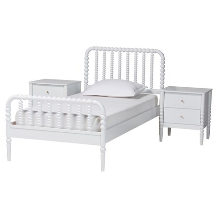 Baxton Studio Lucera Mid-Century White Twin Size 3-Piece Bobbin Bedroom Set 257-14013-14121-14121-ZORO