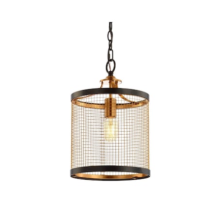 Jonathan Y Elena 10" Lantern Metal LED Pendant, Black/Brass Gold JYL9530A