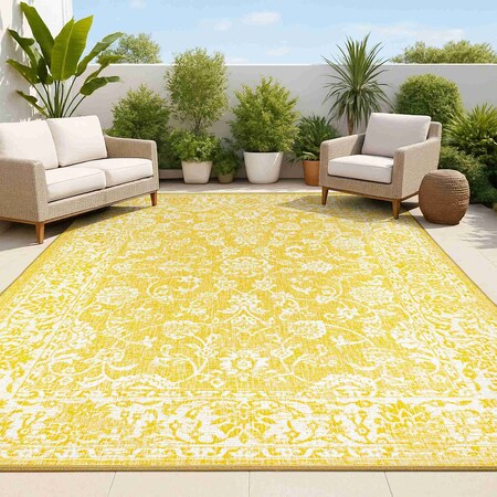 Jonathan Y Tela Bohemian Textured Weave Floral Yellow/Cream 4 ft. x 6 ft. Indoor/Outdoor Area Rug SMB100E-4