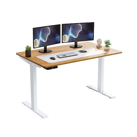 Homeroots 48" Adjustable Brown and White Stainless Steel Computer Desk 397742