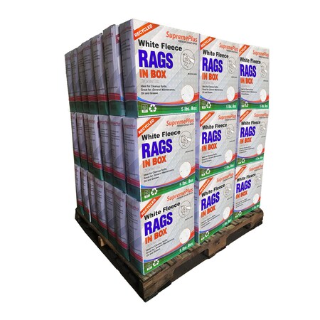 Supremeplus Recycled White Sweatshirt Cleaning Rags, 800 lbs. Pallet, 160 x 5 lbs. Compressed Box, 160PK SP-9497