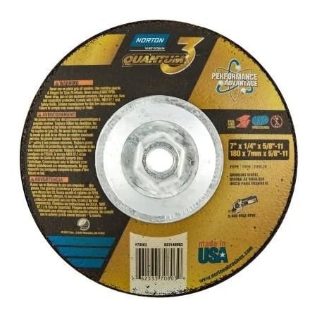Norton Abrasives Depressed Center Wheel, Type 28, 9 in Dia, 0.25 in Thick, 5/8"-11 Arbor Hole Size, Ceramic, 20 Grit 66253370804