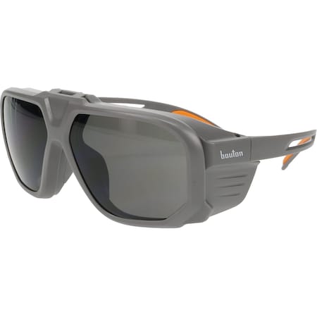 Bouton Optical Flip-Up Safety Glasses w/Gray Shade 5.0 IR Outer Lens, Gray/Orange Frame, and Anti-Scratch Coating 250-44-0G50