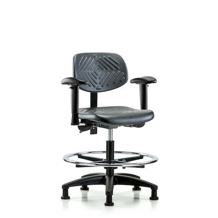 Blue Ridge Ergonomics Chair, Poly, Med Bench, AA CF Glides, 6-Way Adjustable, 19-1/2" to 27-1/2" Height, Black; Blue BR-PMBCH-RG-T0-A1-CF-RG