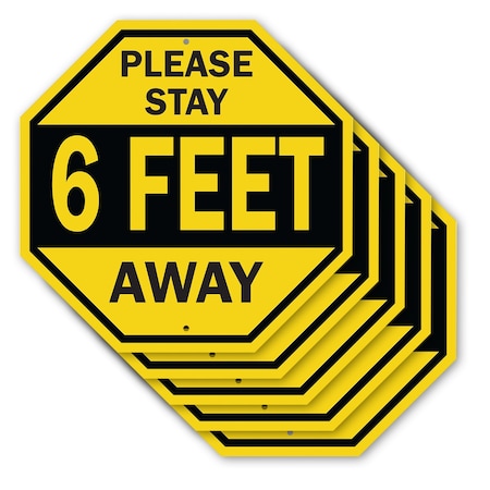 Signmission Please Stay 6 Feet Away, 10 inch X 10 inch, Aluminum Metal Signs, 5PK OC-A-5Pack-10-198