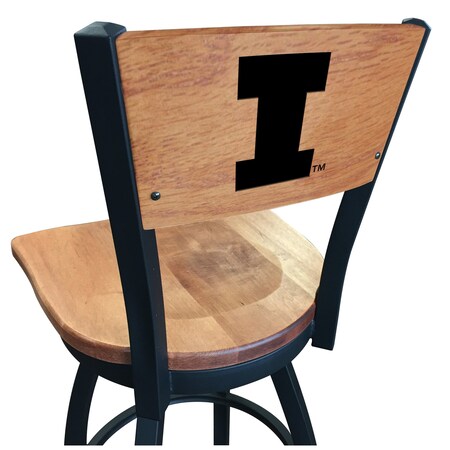 Holland Bar Stool Co 36" Blk Wrinkle Illinois Swivel Bar Stool, Laser Engraved Back L03836BWMedMplAIlliniUMedMpl