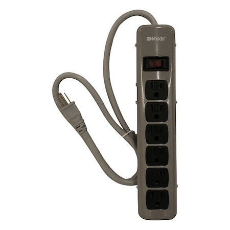 Southwire Power Strip, Gray, 4-1/4 in, 6 Outlets 41386