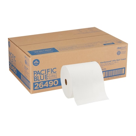 Georgia-Pacific Pacific Blue Ultra Hardwound Paper Towels, 1 Ply, Continuous Roll Sheets, 1150 ft, White, 6 PK 26490