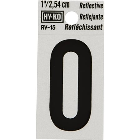 Hy-Ko Reflective Sign, Character: 0, 1 in H Character, Black Character, Silver Background, Vinyl RV-15/0