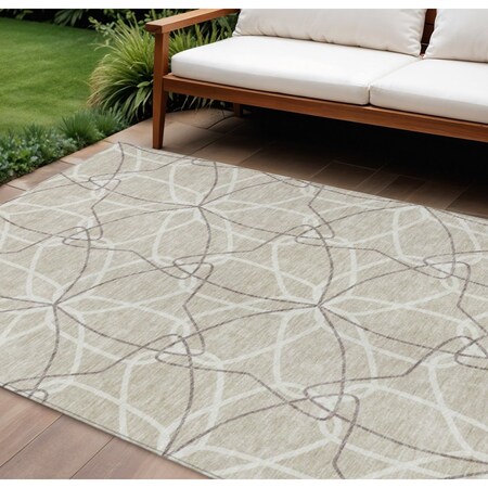 Homeroots 10' X 14' Beige And Ivory Geometric Washable Indoor Outdoor Area Rug 612988
