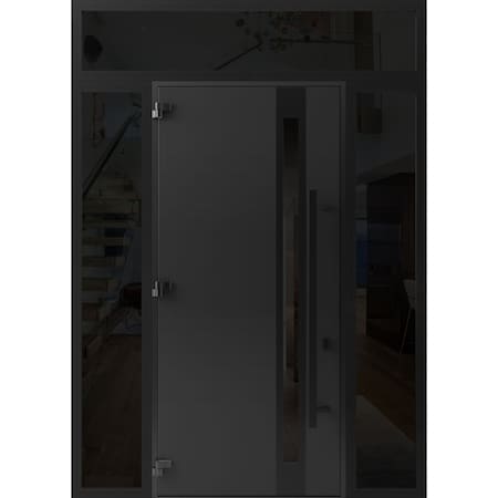 Vdomdoors Front Exterior Prehung Steel Door Ronex1033 Teak 96 2 Sidelight and Transom Window Sidelite Entry RONEX1033EXD-OAK-W12+36+12xH96+16-RH-I
