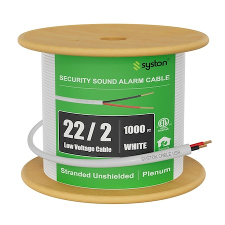 Syston Cable Technology 22/2 Alarm Control Cable Wire, 100% Stranded Copper, Plenum CMP Unshielded, Low Voltage, ETL, 1000ft 5108-1000WH