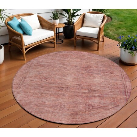 Homeroots 8' Terra Cotta And Salmon Round Aztec Washable Indoor Outdoor Area Rug 615580