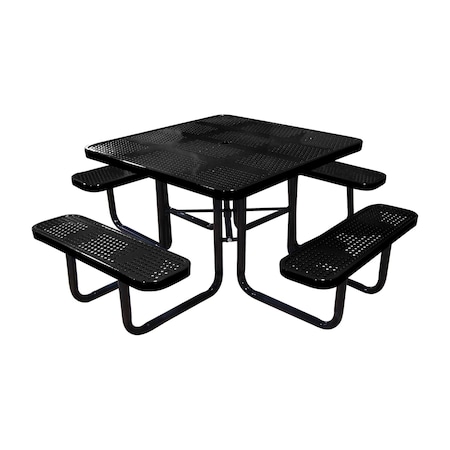 Leisure Craft 46" Square Picnic Table, Perforated Metal, Portable, Black T46SQP-PERF-BLACK