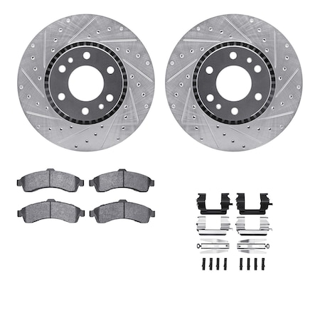 Dynamic Friction Co DFC Rotors-Drilled & Slotted-Silver w/ EURO 5000 Ceramic Brake Pads Incl Hdw 7612-48003