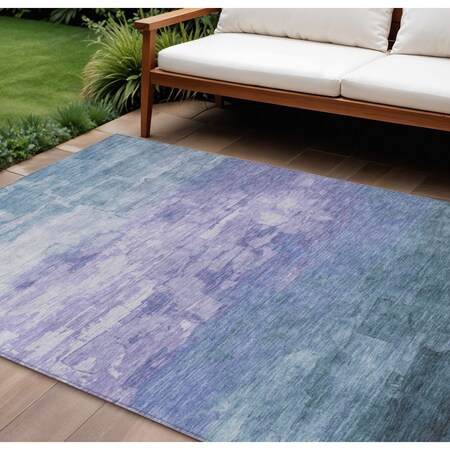 Homeroots 9' X 12' Denim Blue And Sky Blue Striped Washable Indoor Outdoor Area Rug 610881