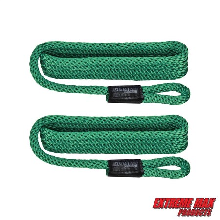 Extreme Max 3006.2162 BoatTector Solid Braid MFP Fender Line Value 2-Pack - 3/8" x 5', Forest Green 3006.2162