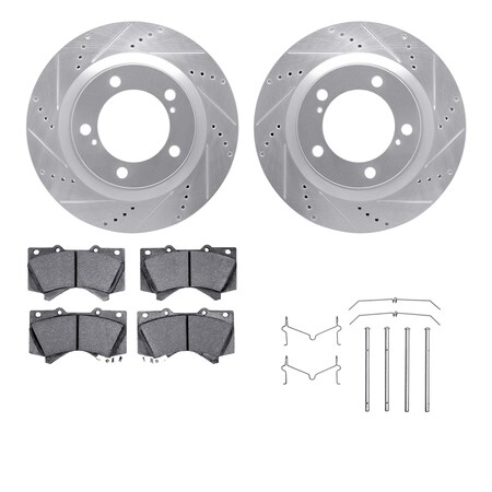 Dynamic Friction Co DFC Brake Rotor - Drilled & Slotted - Silver- Heavy Duty Brake Pad includes Hardware 7412-76019