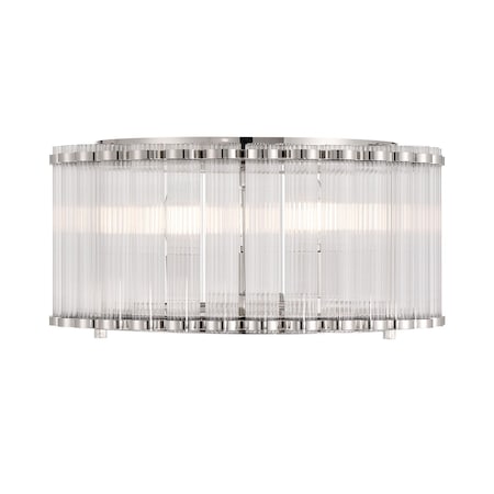 Euf Glasbury, Flush Mount, 5-Light, 18", Polished Nickel, Ribbed Glass 49185-027