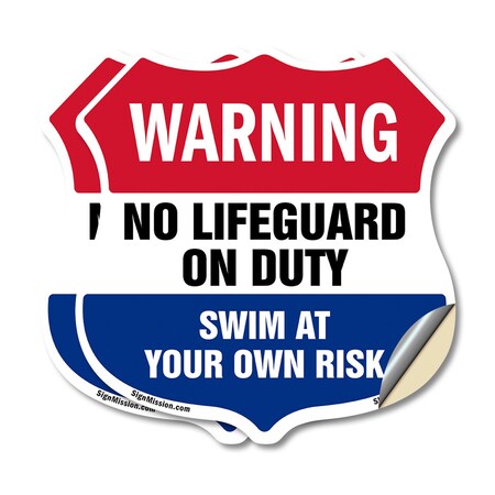 Signmission Pool Warning Shield Sign No Lifeguard On, 6 inch X 6 inch, Vinyl Decal, 2PK SHI-D-2PACK-6-432