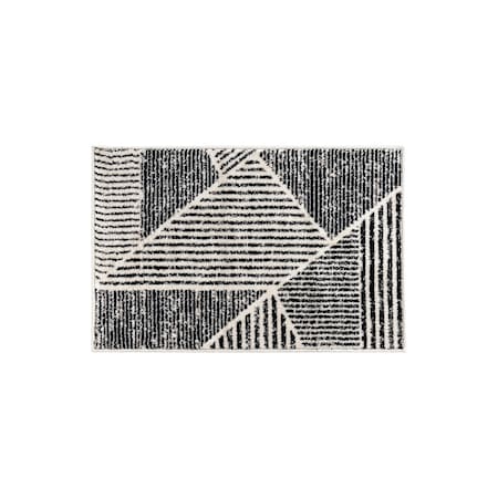 World Rug Gallery Contemporary Distressed Geometric Area Rug 2 ft 3 in x 4 ft Cream WR93CREAM2X4