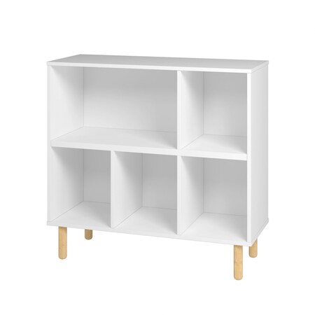 Homeroots 35" White and Natural Five Shelves Freestanding Shelving Unit 403100