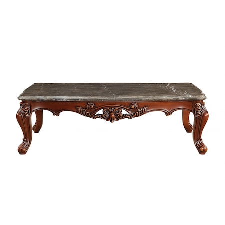 Homeroots 36" Gray and Brown Genuine Marble And Solid Wood Coffee Table 347440