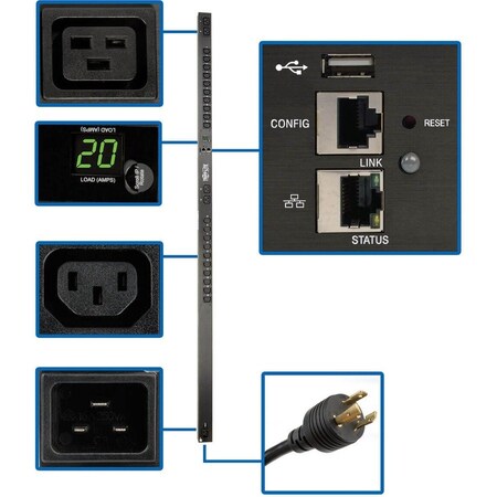 Eaton 3.7kW Single-Phase 208/230V Monitored PDU - LX Platform, 20 C13, 4 C19 Outlets, C20 Input with PDUMNV20HVLX