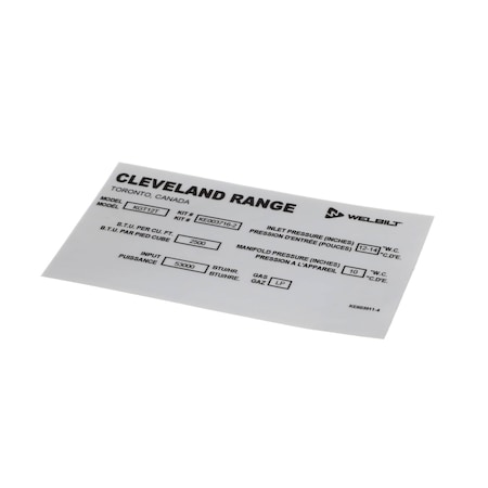 Cleveland Label, Conversion Natural Gas to Liquid Propane, KGT12T KE603911-4