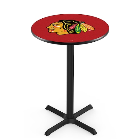 Holland Bar Stool Co 42" Blk Wrinkle Chicago Blackhawks Pub Table, 36" dia. Top L211B4236ChiHwk-R