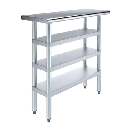 Amgood 14in D x 36in L Stainless Steel Table, Three Undershelves AMG WT-1436-3SH-Z
